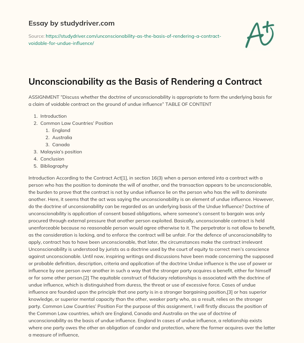 Unconscionability as the Basis of Rendering a Contract essay