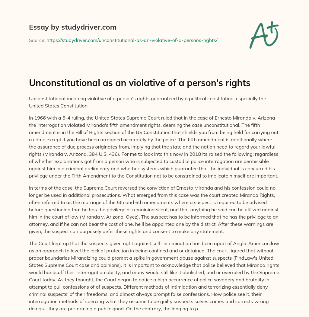 Unconstitutional as an Violative of a Person’s Rights essay
