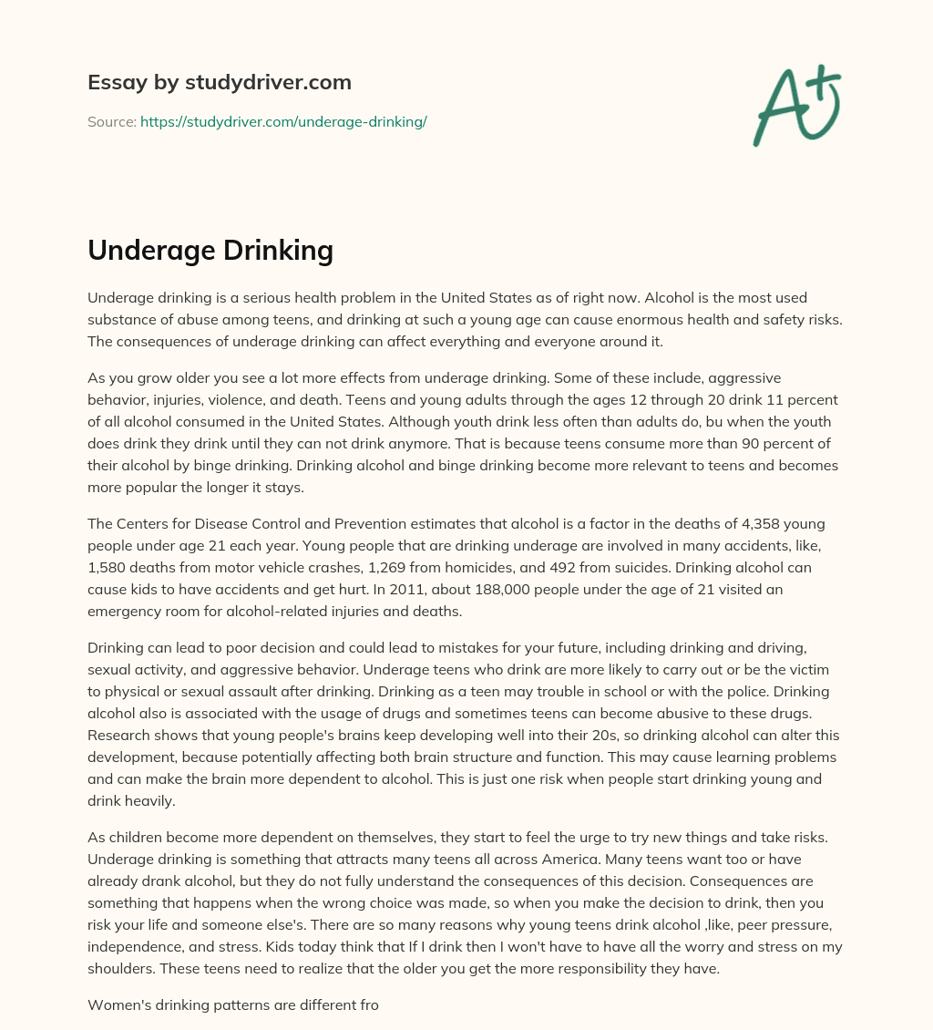 Underage Drinking essay
