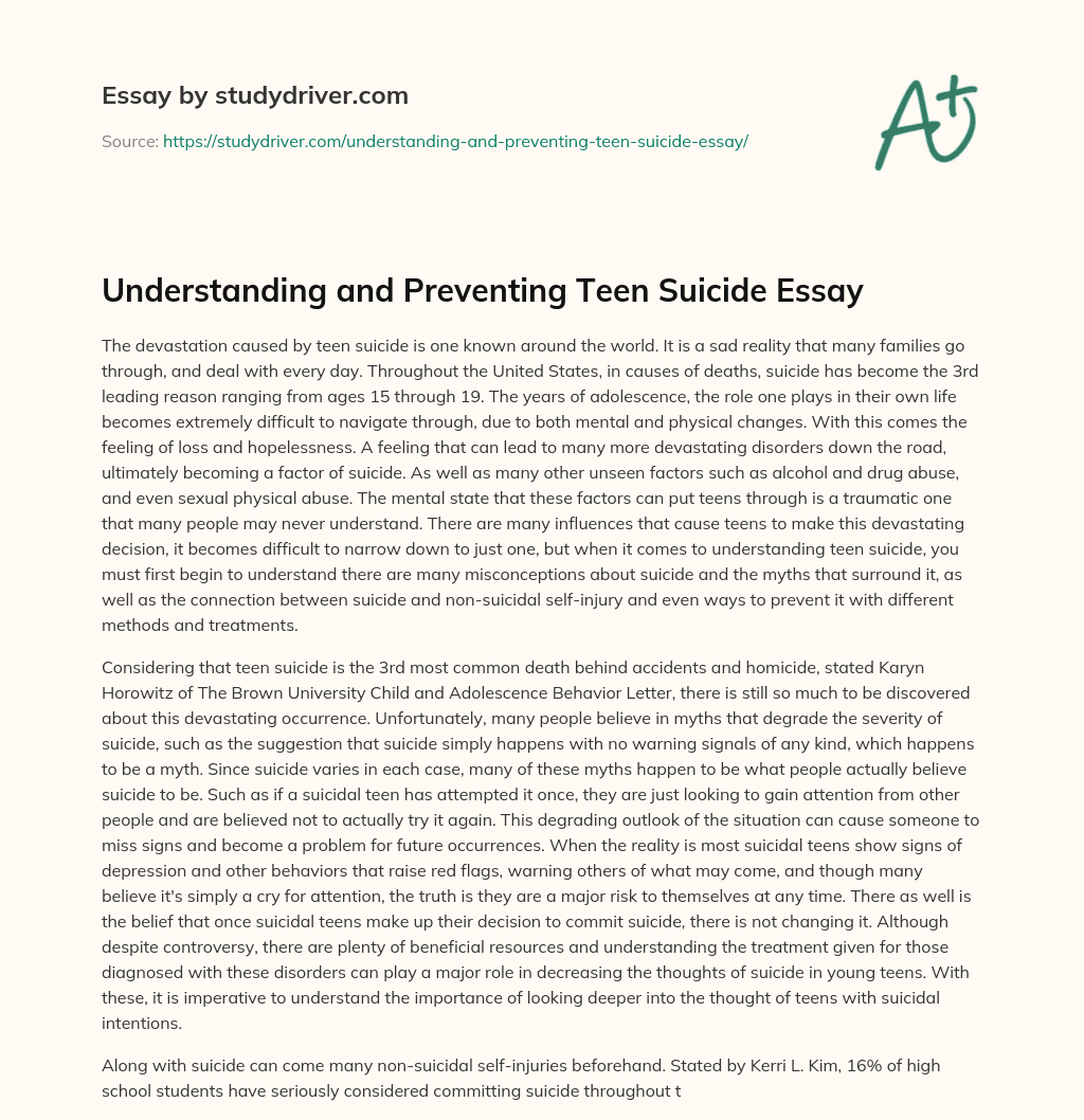 Understanding and Preventing Teen Suicide Essay essay