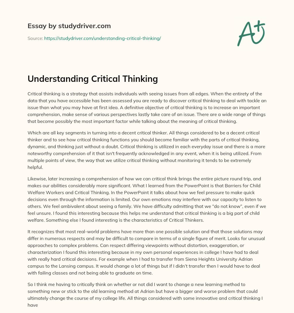 Understanding Critical Thinking essay