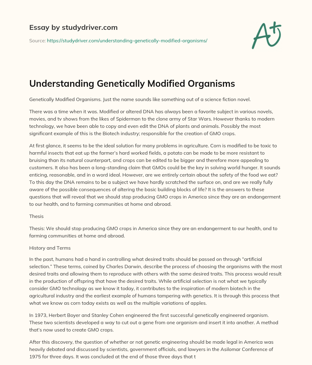 Understanding Genetically Modified Organisms essay
