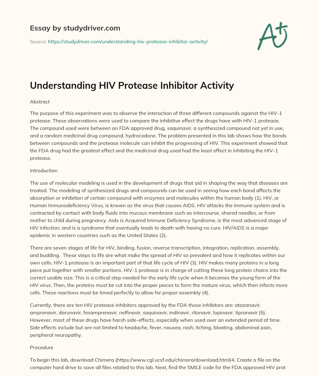 Understanding HIV Protease Inhibitor Activity essay