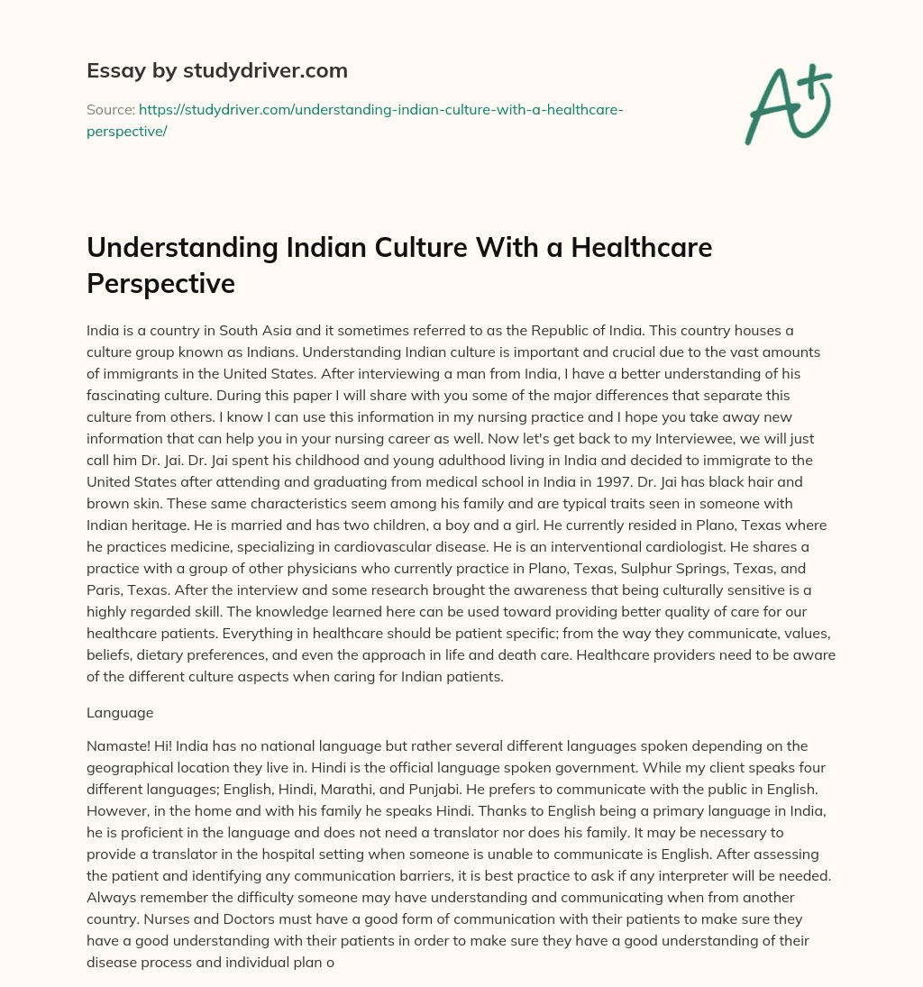 Understanding Indian Culture with a Healthcare Perspective essay