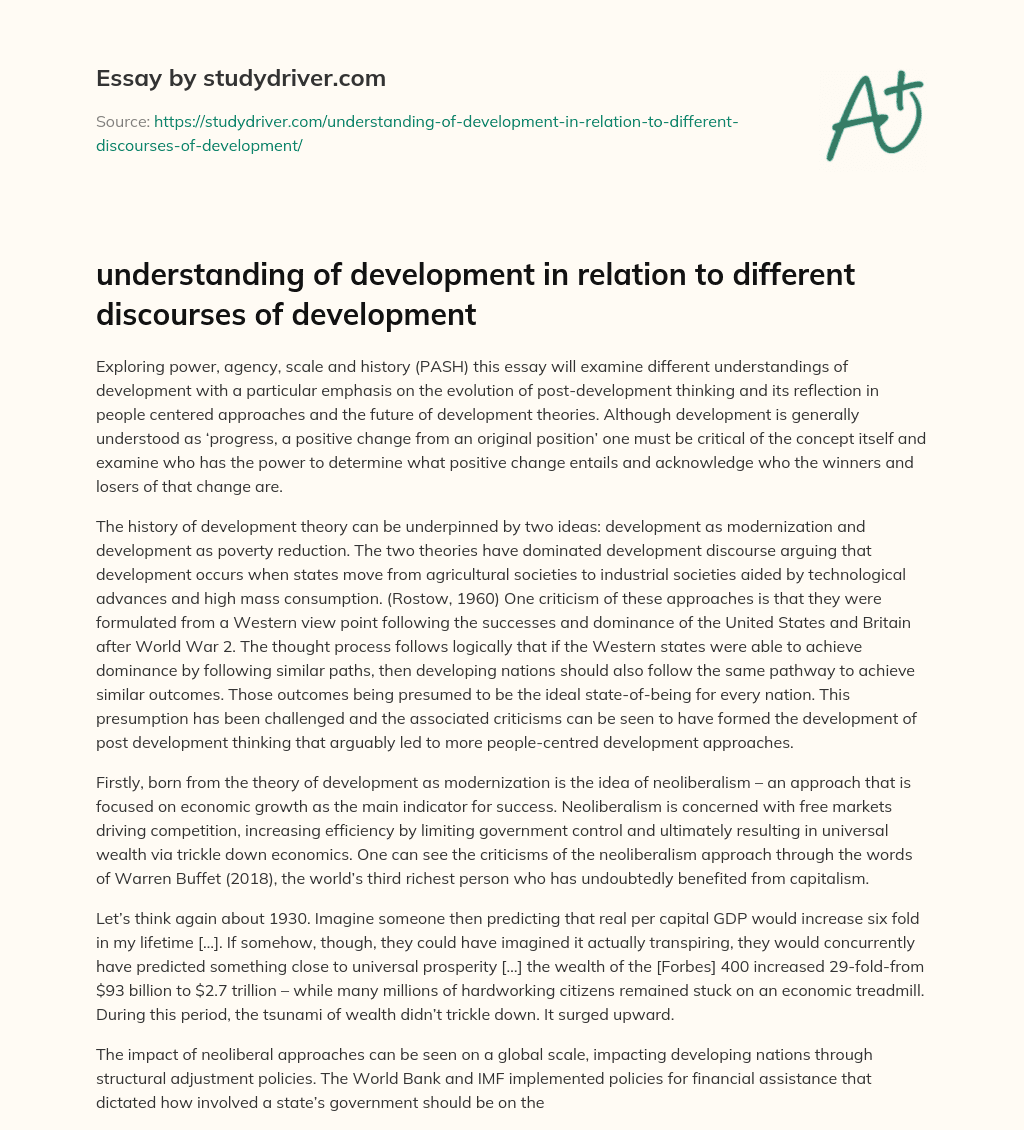 Understanding of Development in Relation to Different Discourses of Development essay