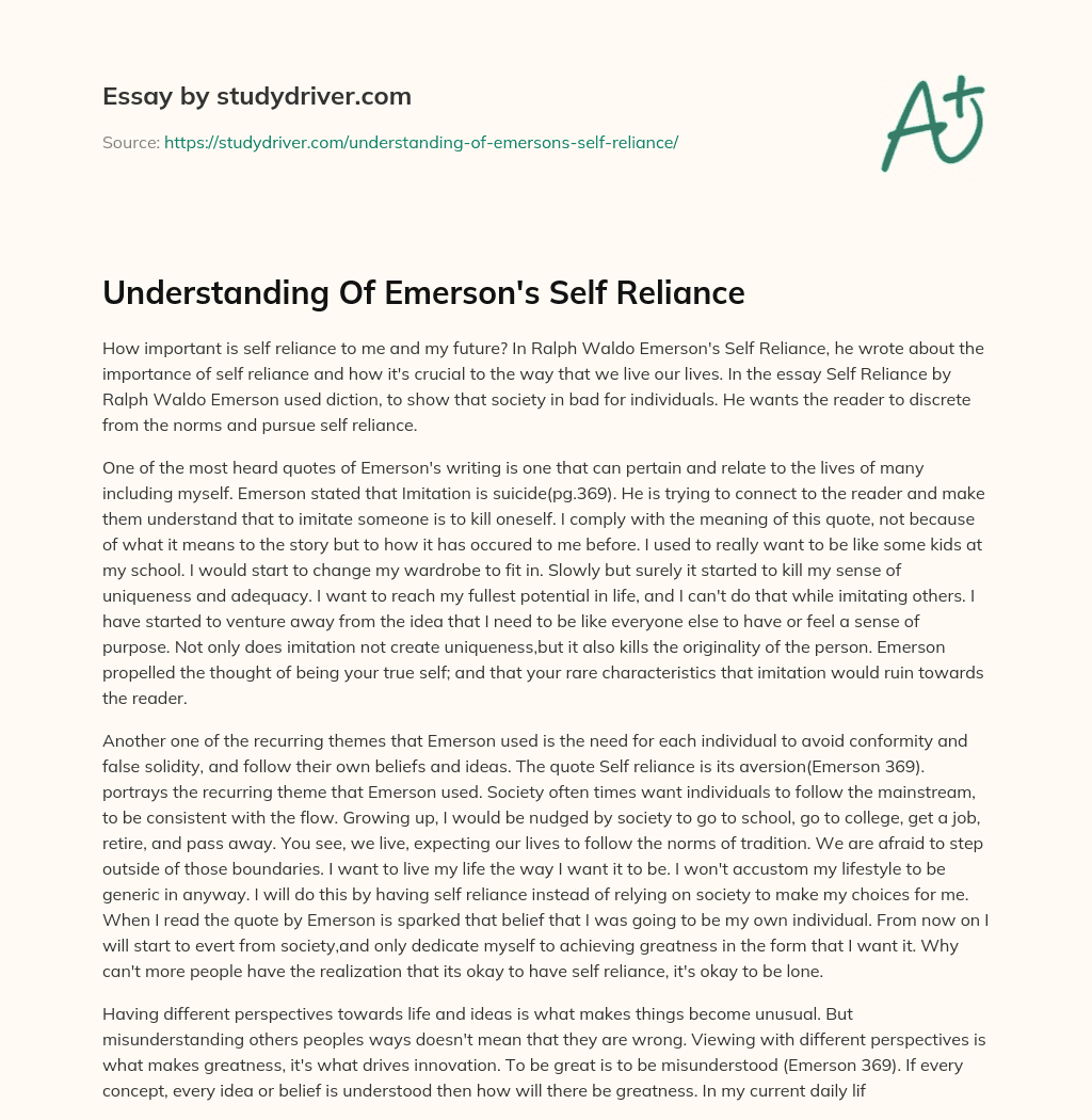 Understanding of Emerson’s Self Reliance essay
