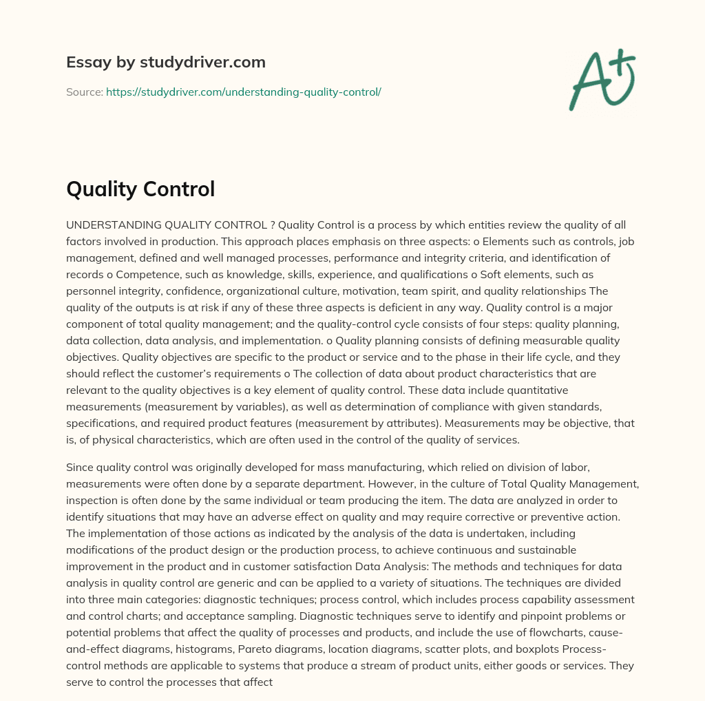 Quality Control essay