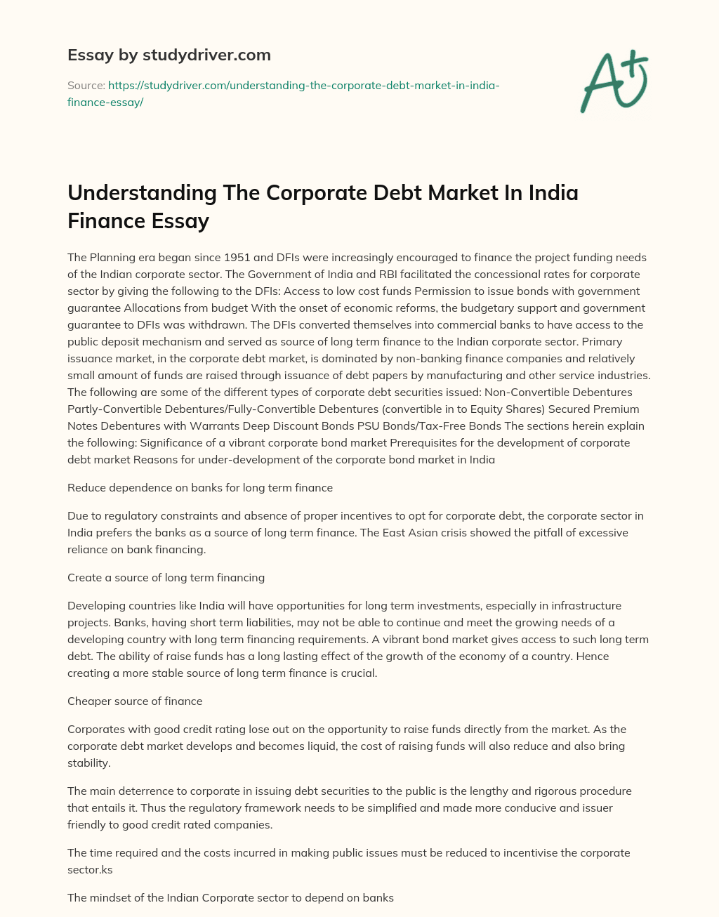 Understanding the Corporate Debt Market in India Finance Essay essay
