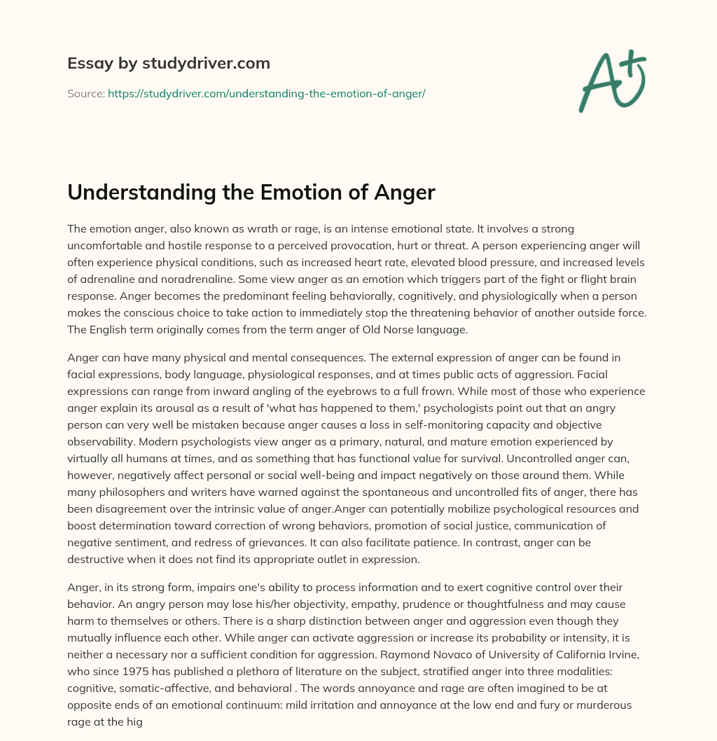 Understanding the Emotion of Anger essay