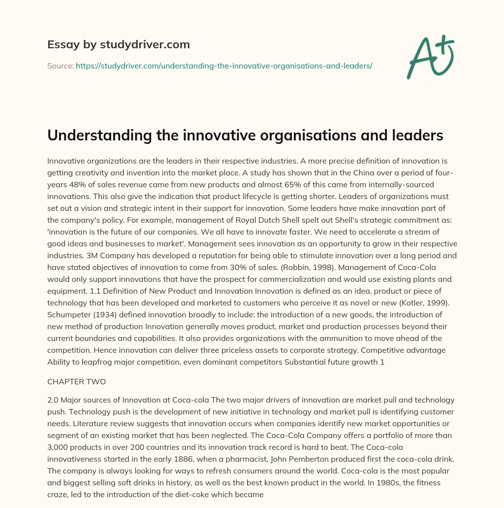 Understanding the Innovative Organisations and Leaders essay