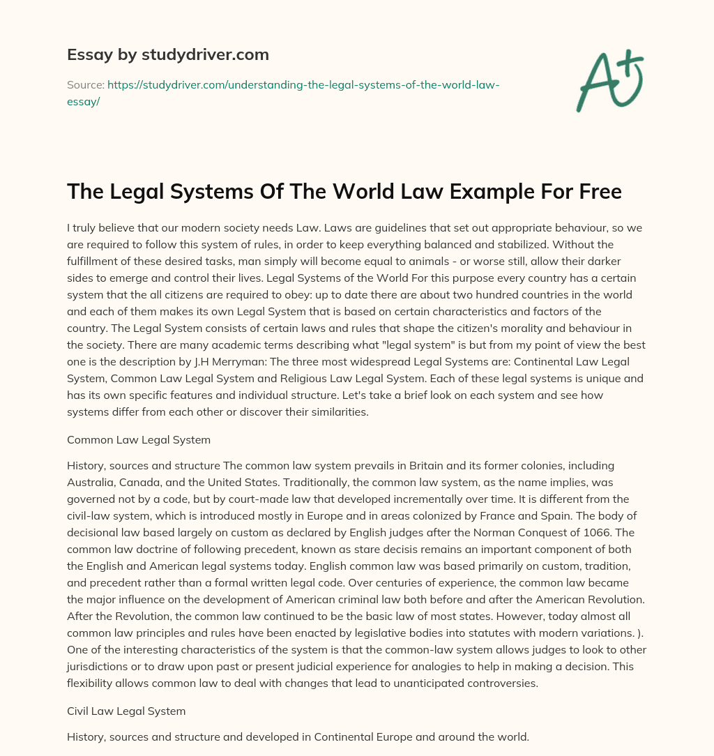 The Legal Systems of the World Law Example for Free essay