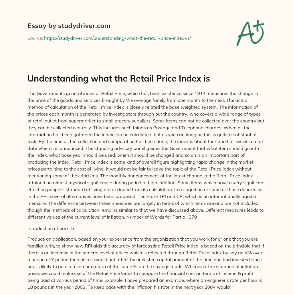 Understanding what the Retail Price Index is essay