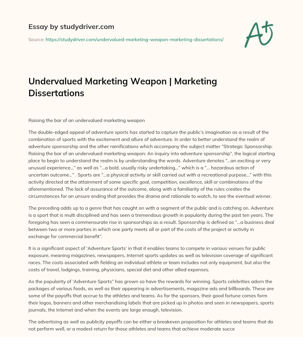 Undervalued Marketing Weapon | Marketing Dissertations essay