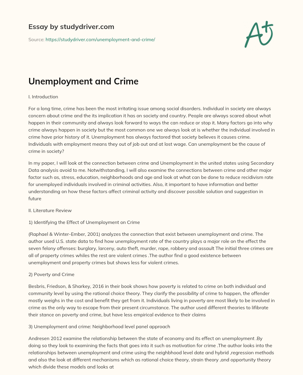 Unemployment and Crime essay