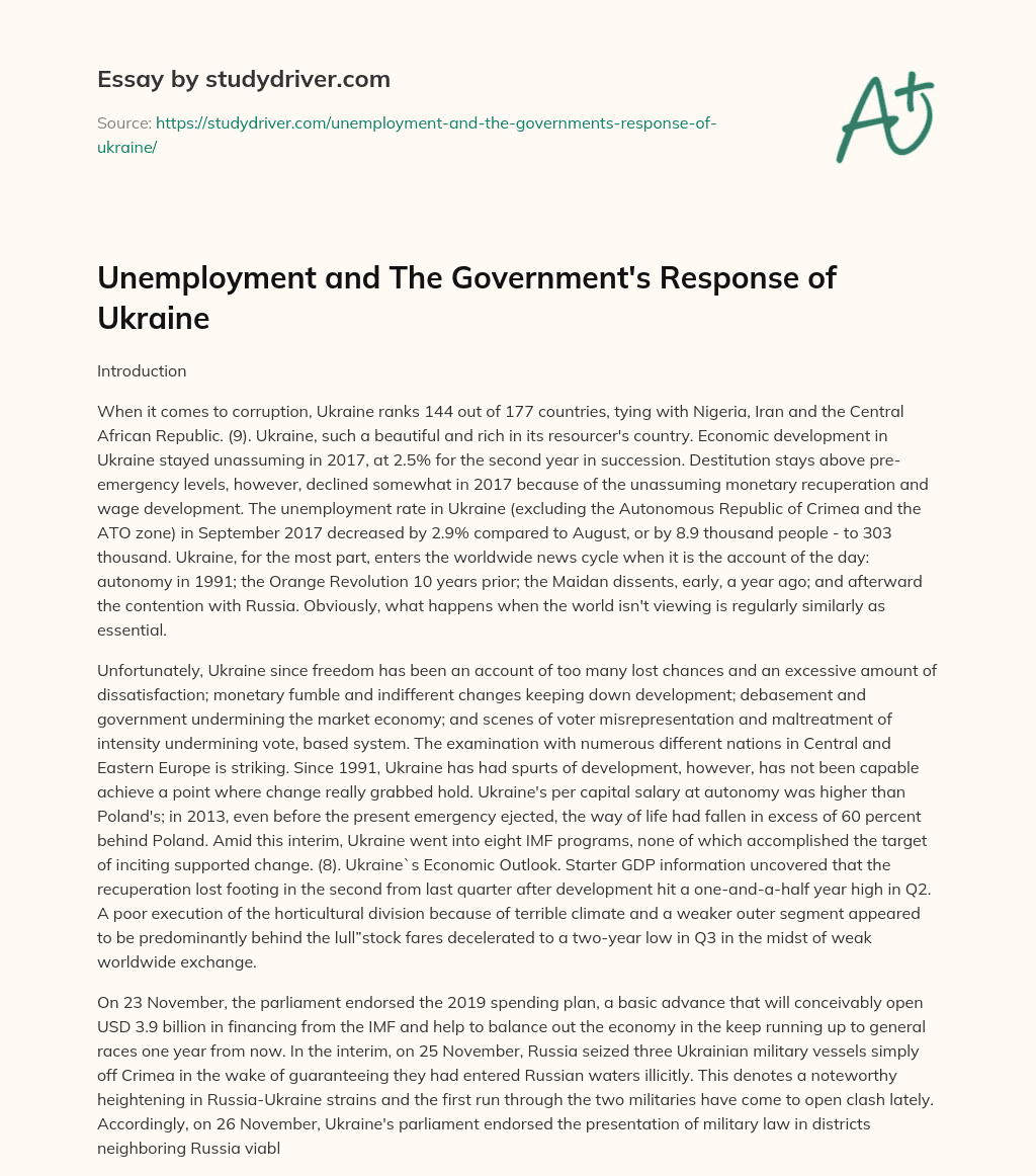 Unemployment and the Government’s Response of Ukraine essay