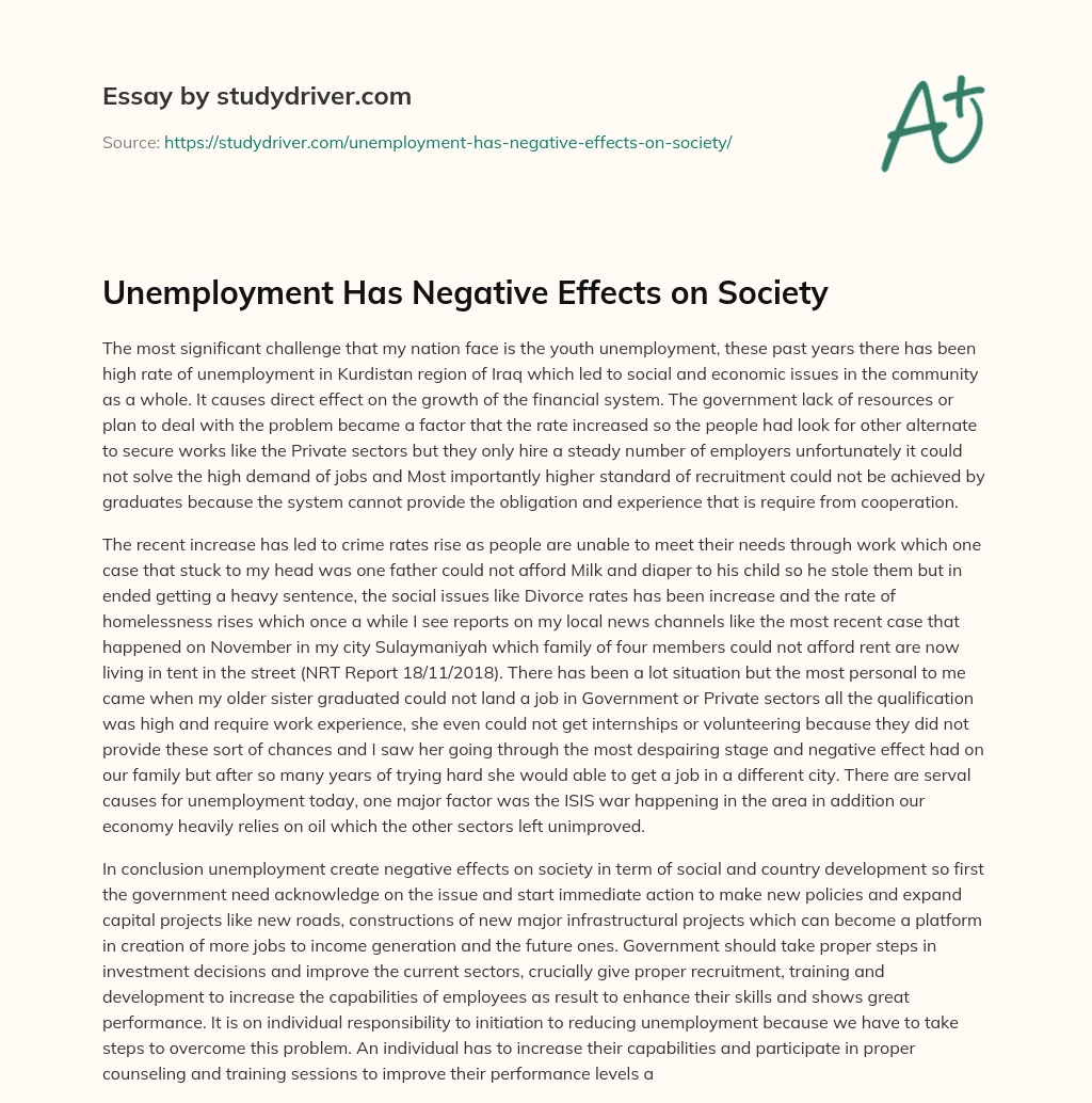Unemployment has Negative Effects on Society essay