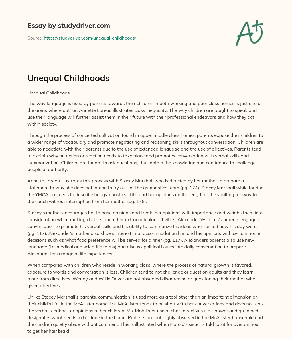 Unequal Childhoods essay