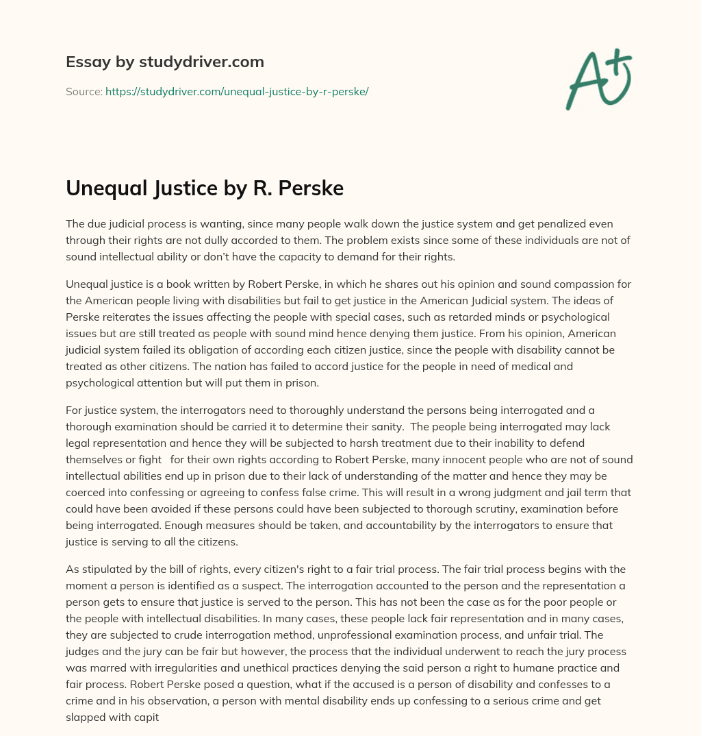 Unequal Justice by R. Perske essay