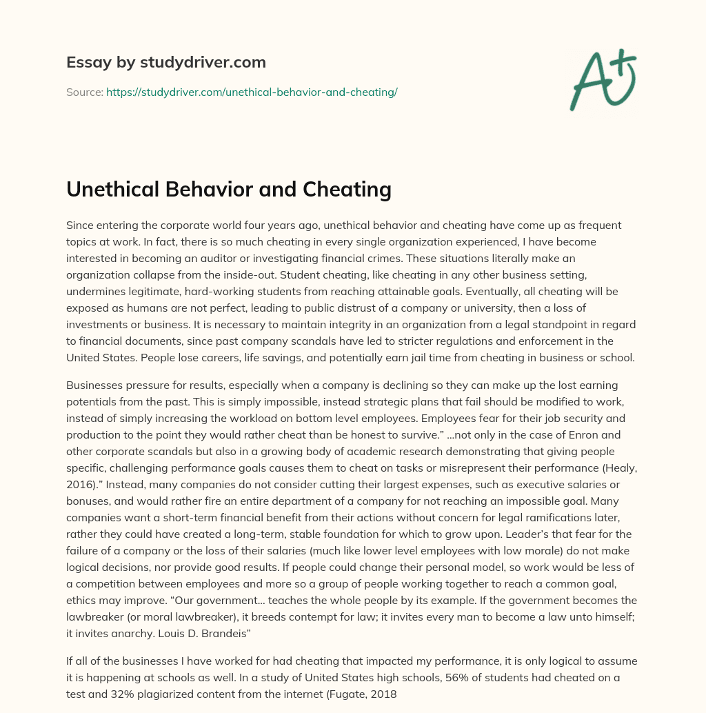 Unethical Behavior and Cheating essay