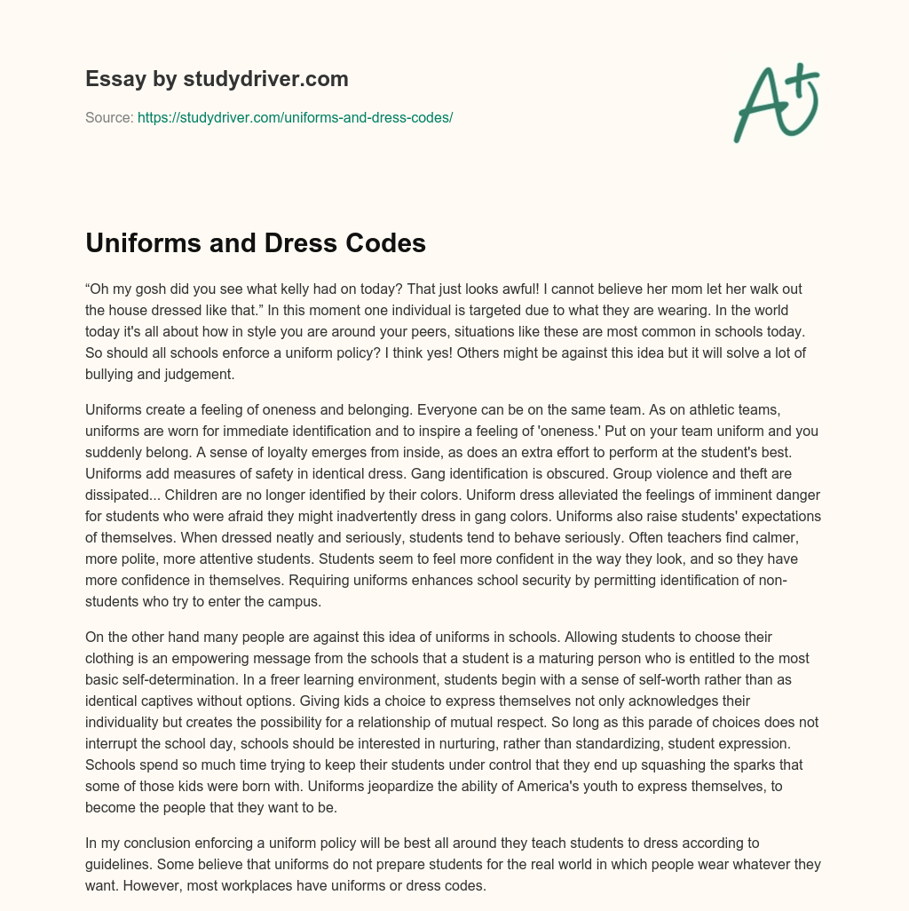 Uniforms and Dress Codes essay
