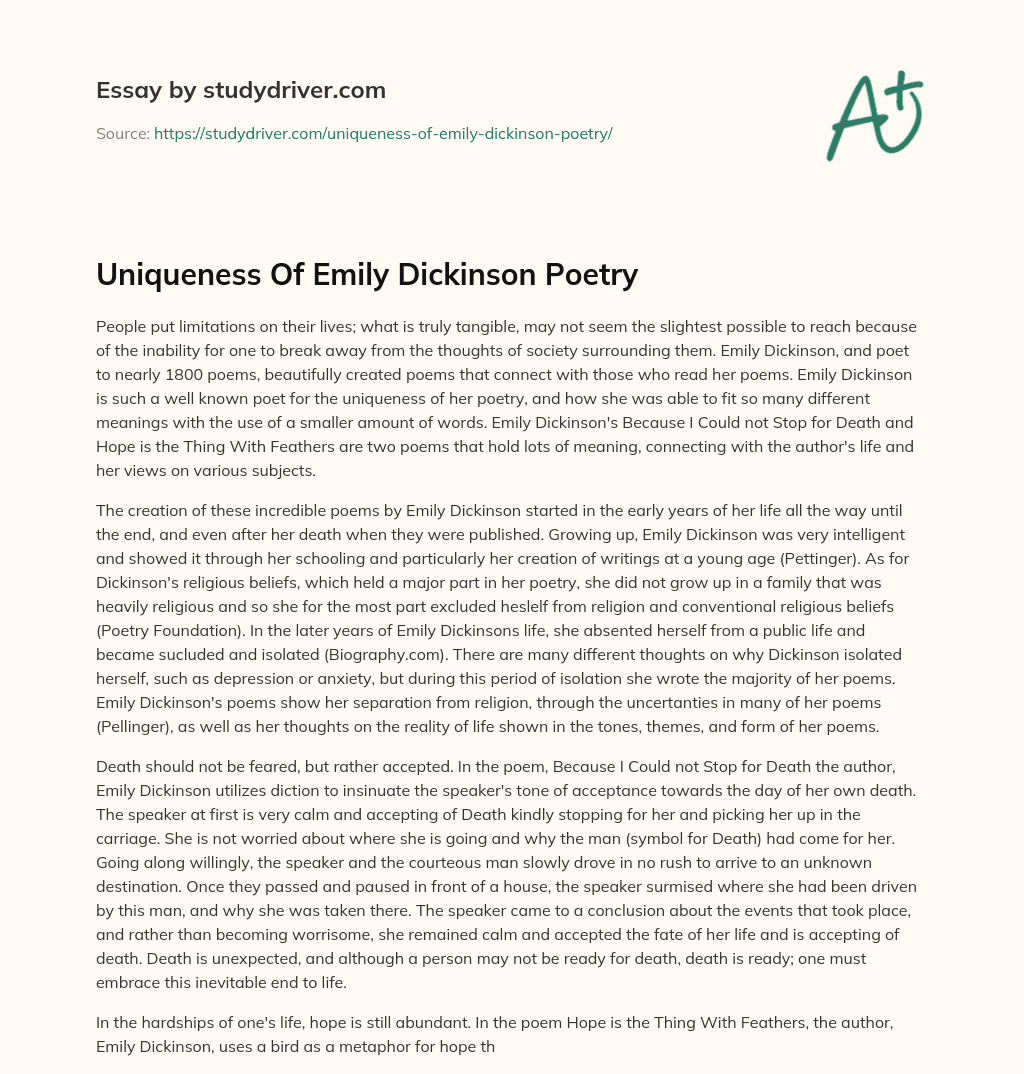 Uniqueness of Emily Dickinson Poetry essay