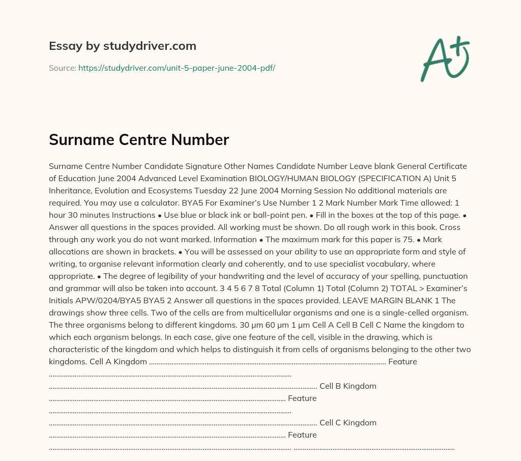 Surname Centre Number essay