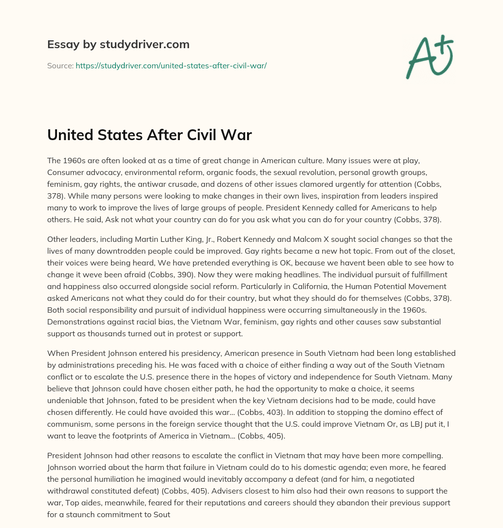 United States after Civil War essay