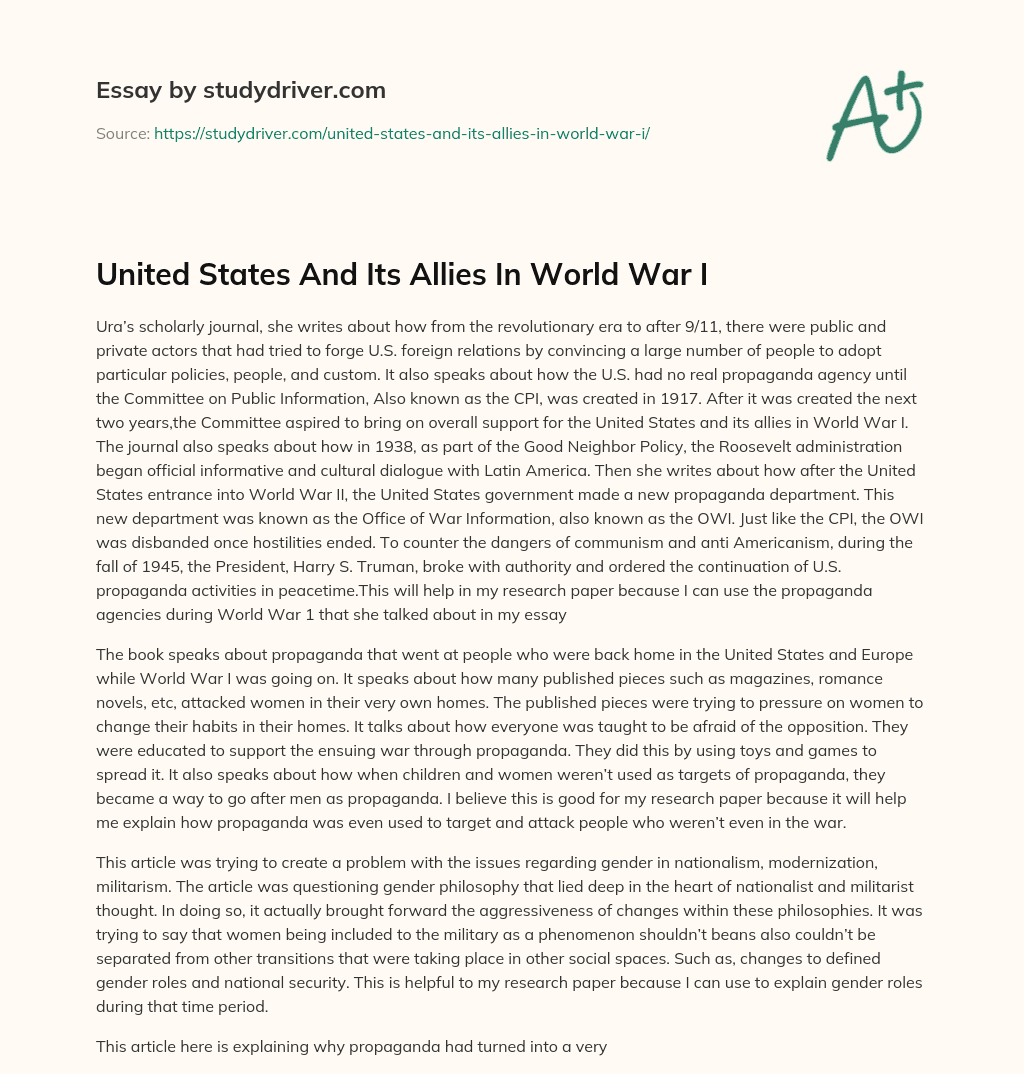 United States and its Allies in World War i essay