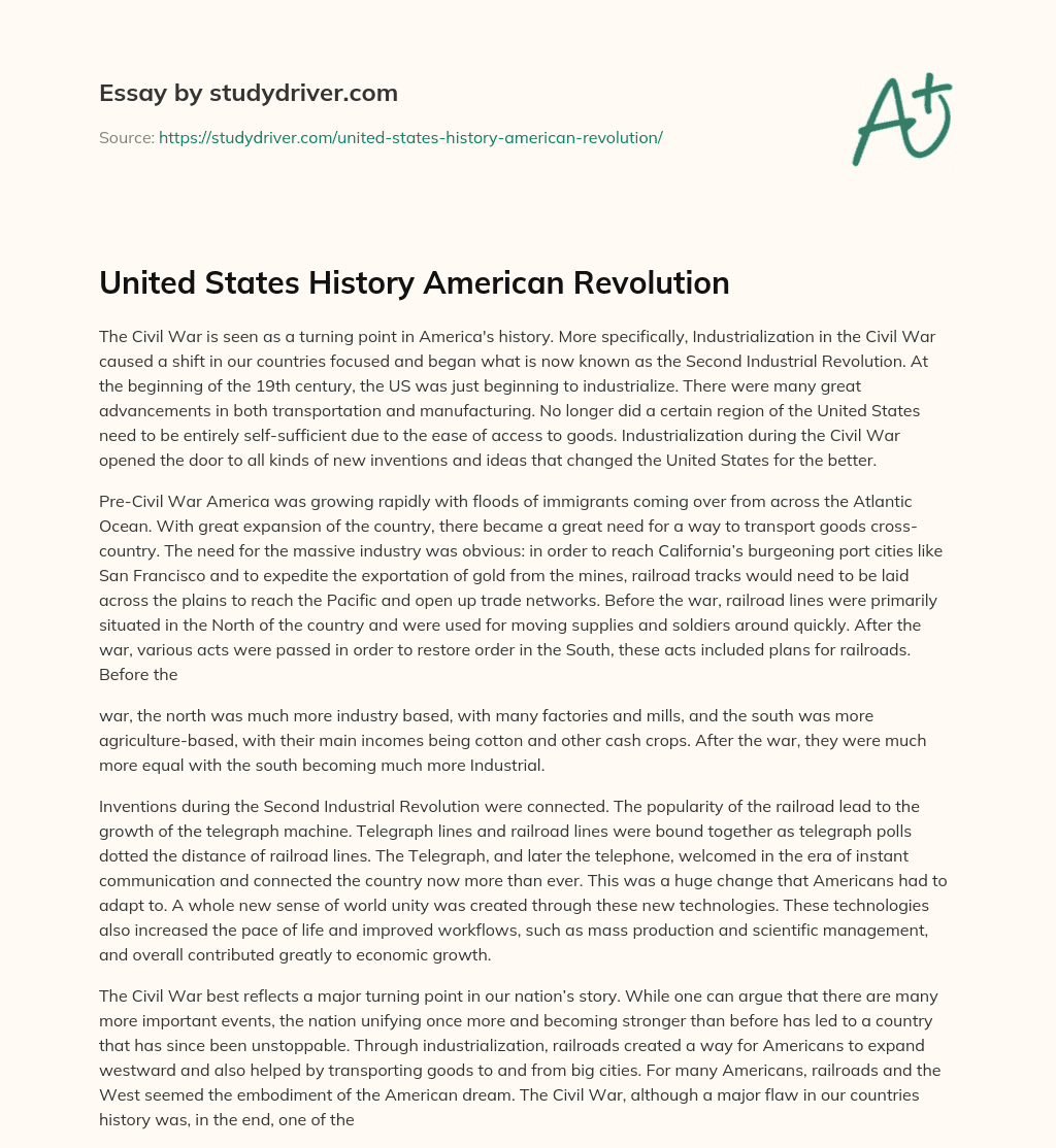 United States History American Revolution essay