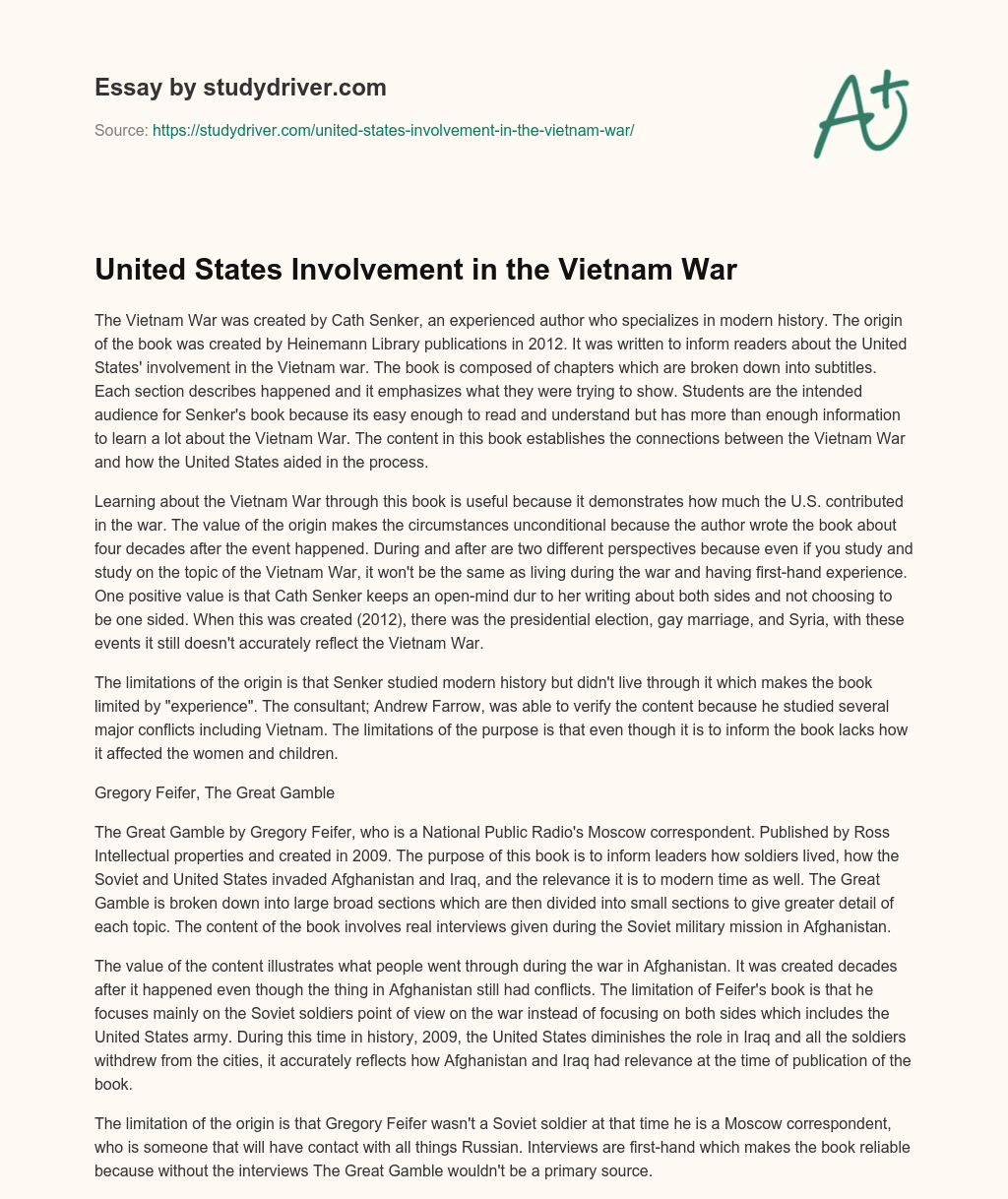 United States Involvement in the Vietnam War essay
