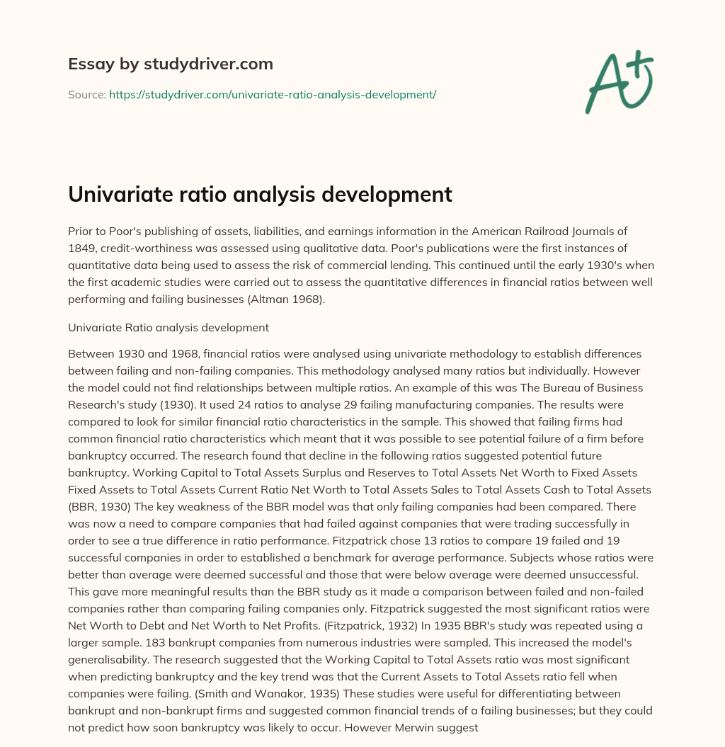 Univariate Ratio Analysis Development essay