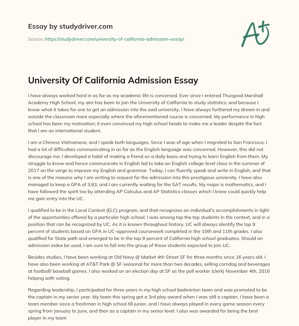 University of California Admission Essay essay