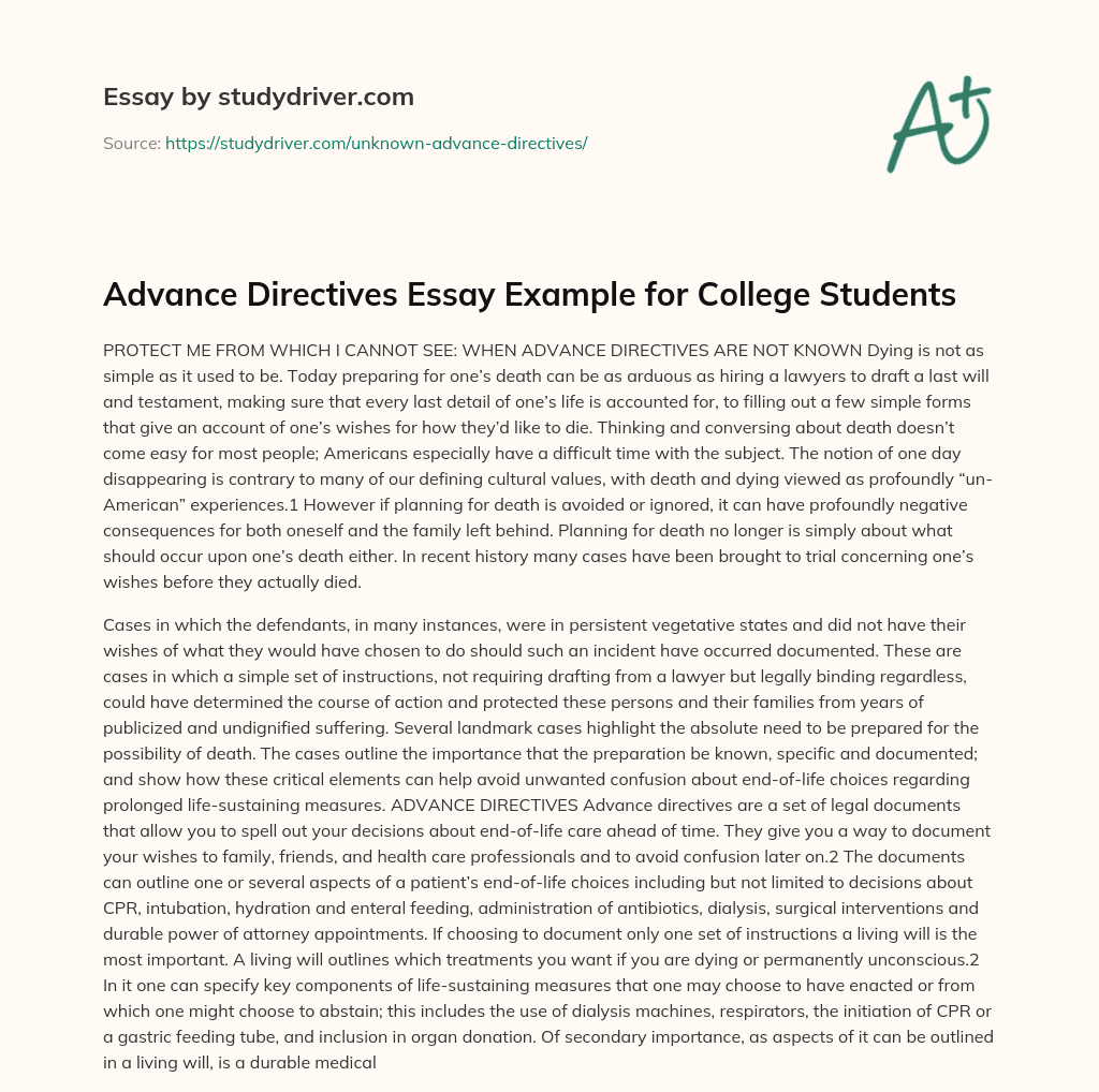Advance Directives Essay Example for College Students essay