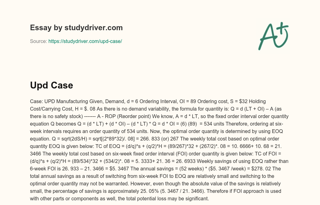 Upd Case essay