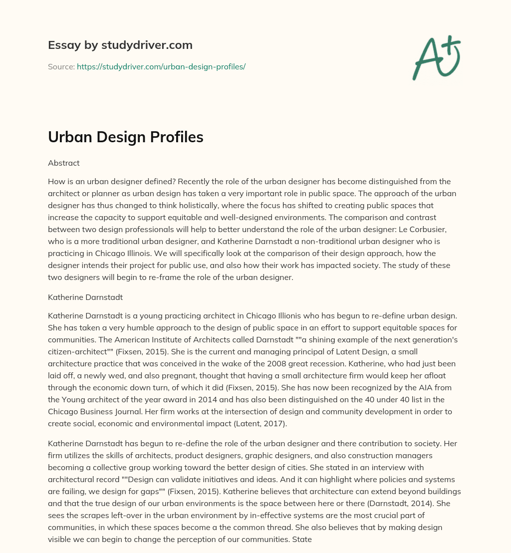Urban Design Profiles essay