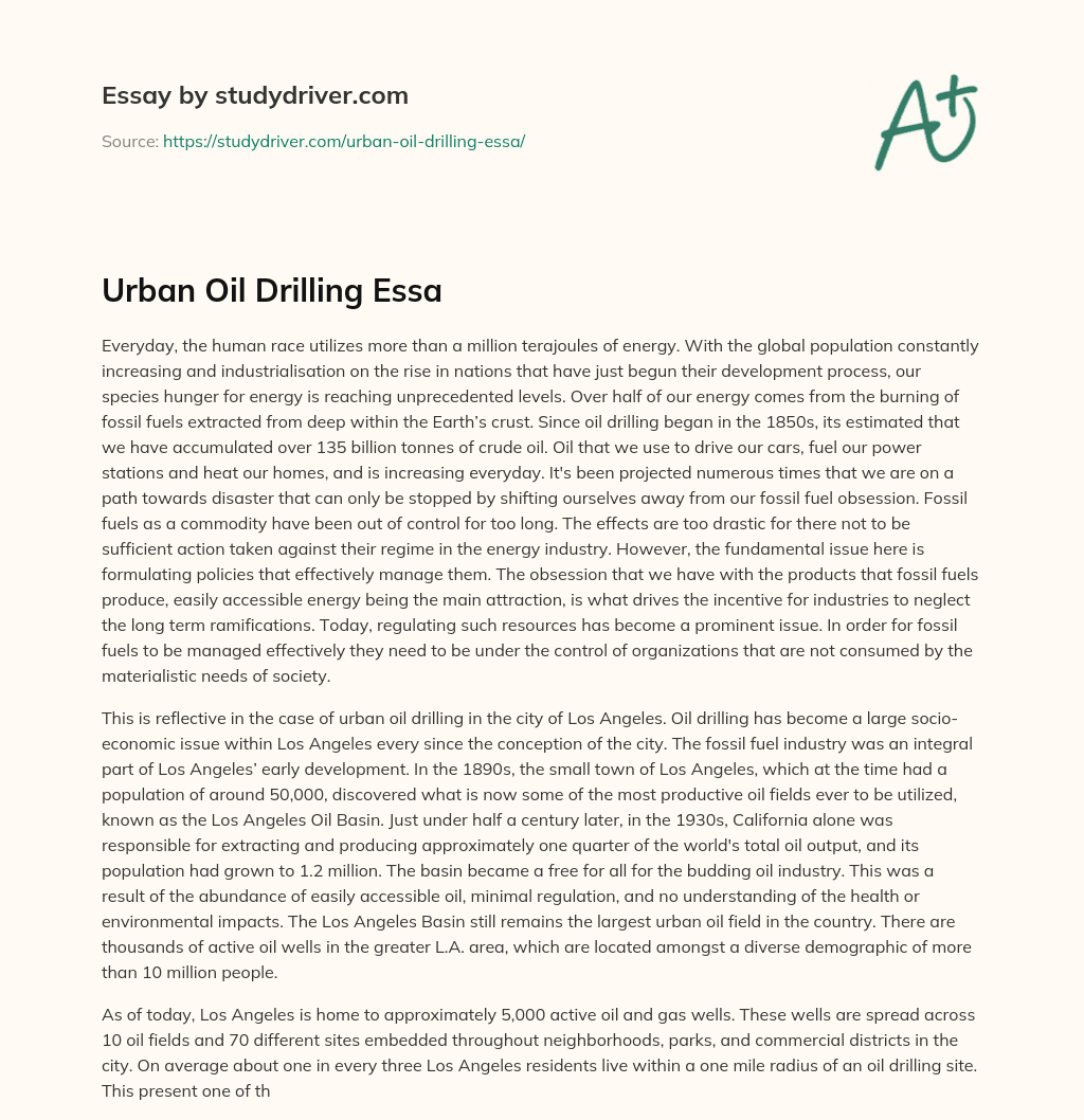 Urban Oil Drilling Essa essay