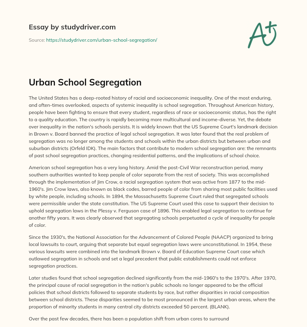 Urban School Segregation essay