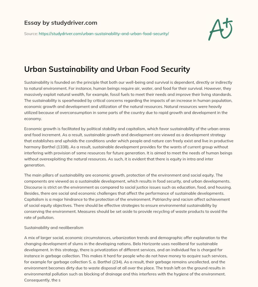 Urban Sustainability and Urban Food Security essay