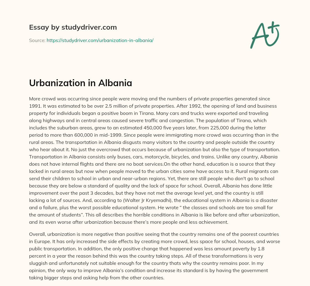 Urbanization in Albania essay