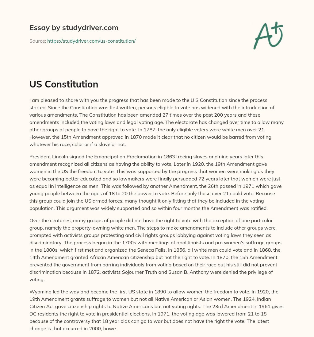 US Constitution essay
