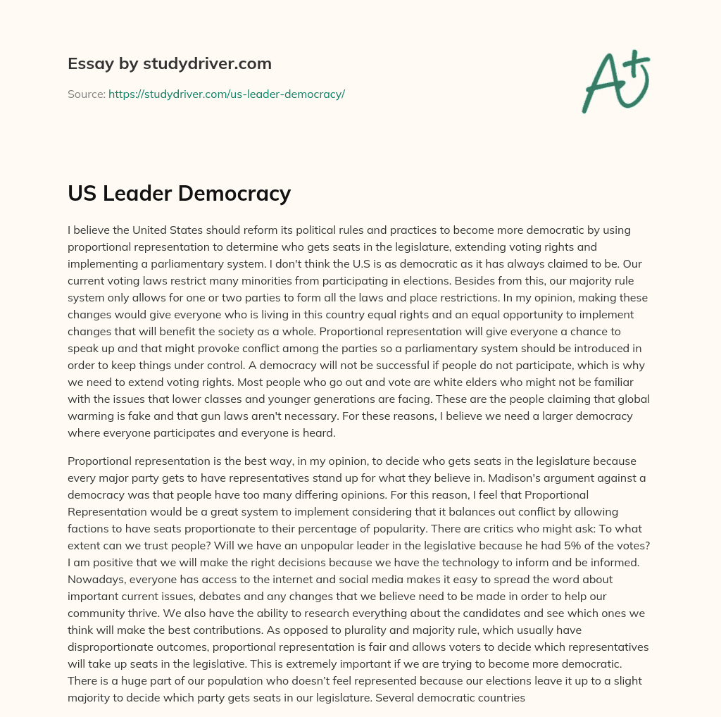 US Leader Democracy essay
