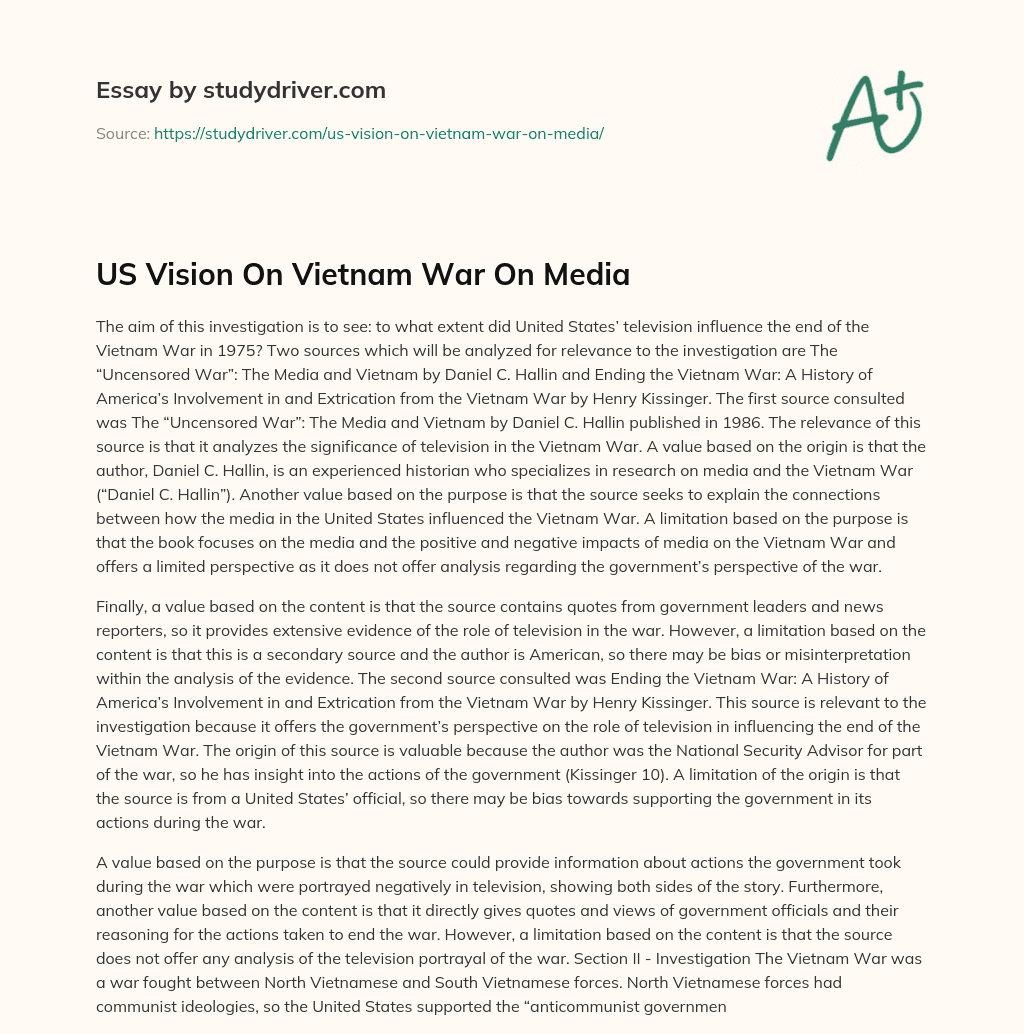 US Vision on Vietnam War on Media essay