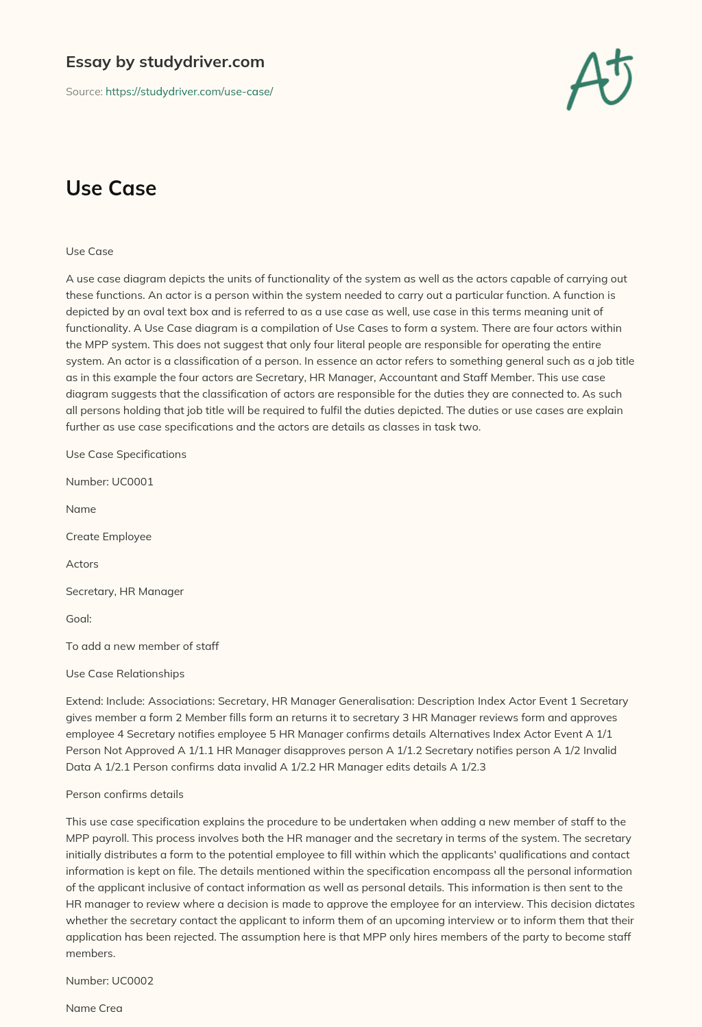 Use Case essay