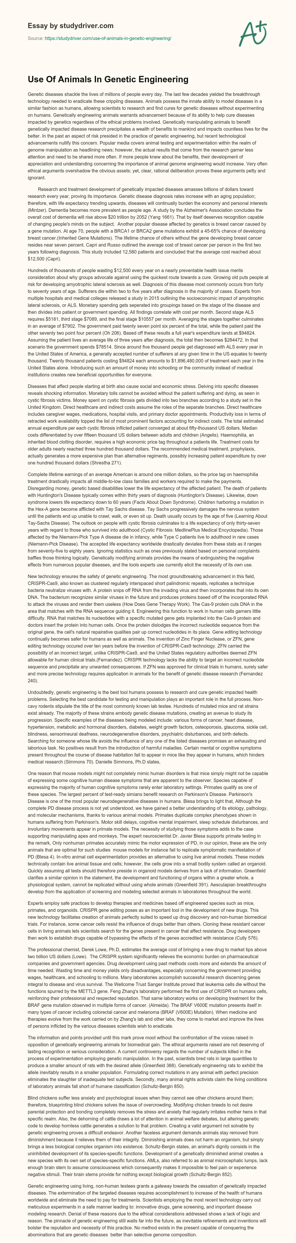 Use of Animals in Genetic Engineering essay