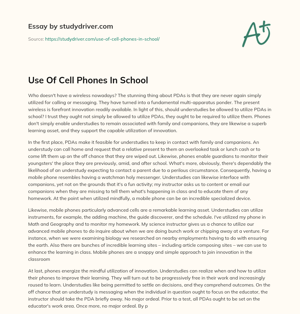 Use of Cell Phones in School essay