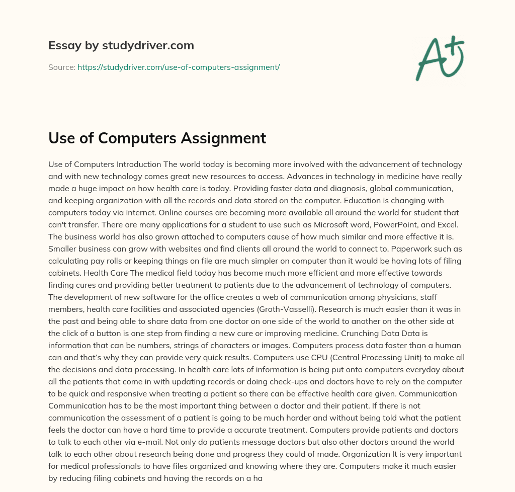 Use of Computers Assignment essay