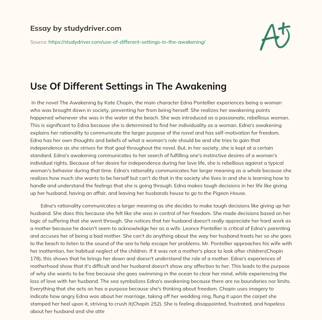 Use of Different Settings in the Awakening essay