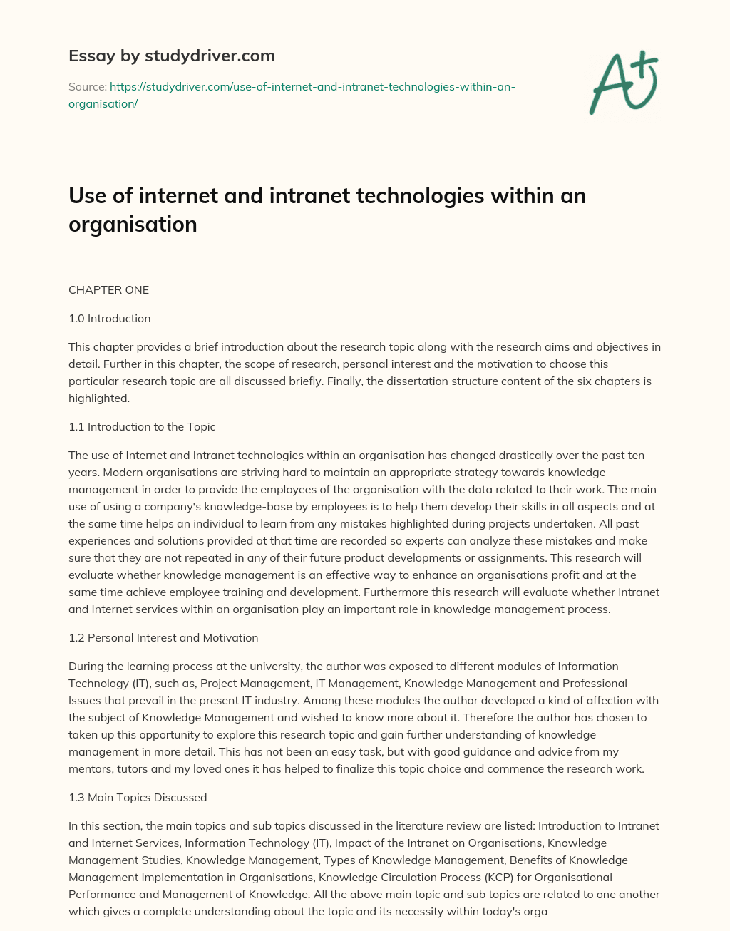 Use of Internet and Intranet Technologies Within an Organisation essay