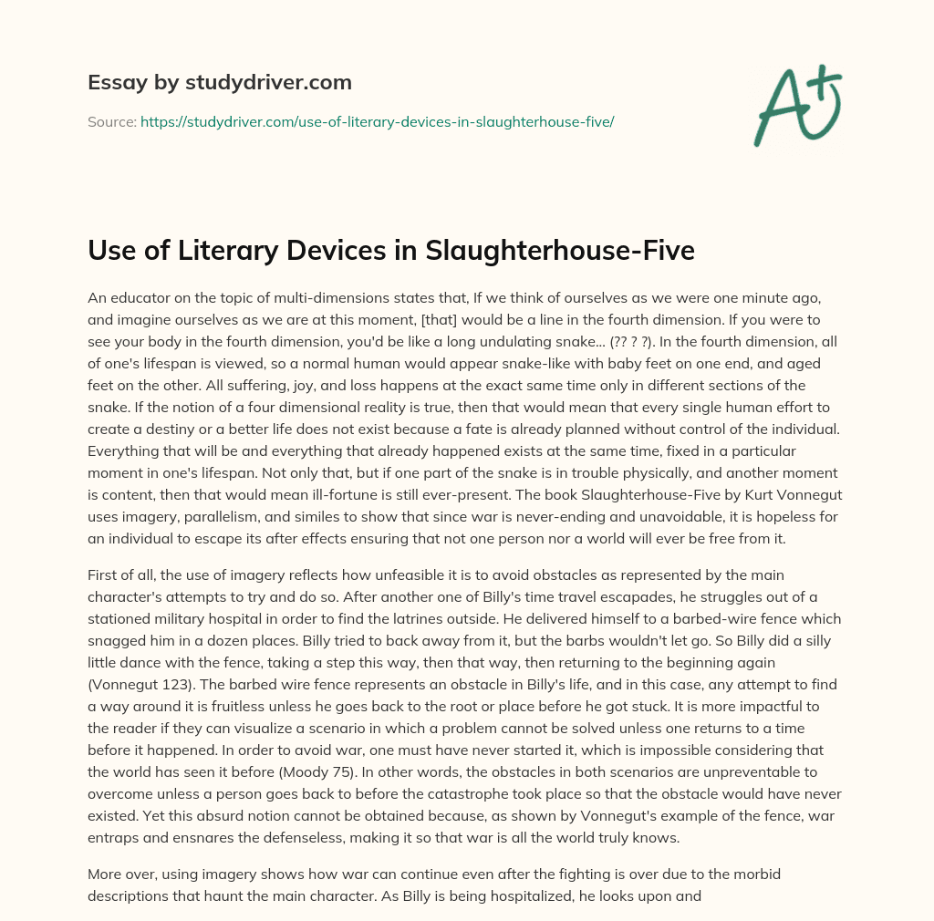 Use of Literary Devices in Slaughterhouse-Five essay