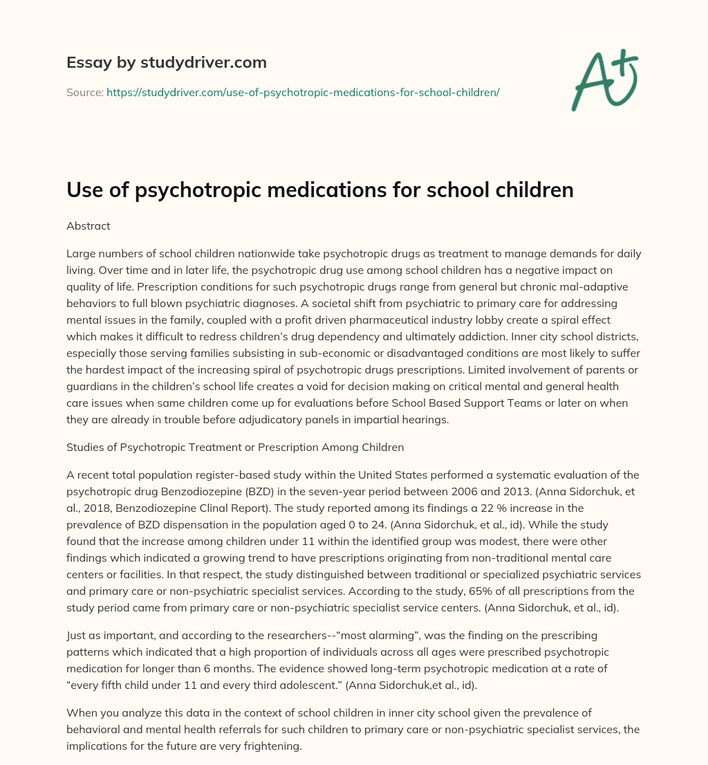 Use of Psychotropic Medications for School Children essay